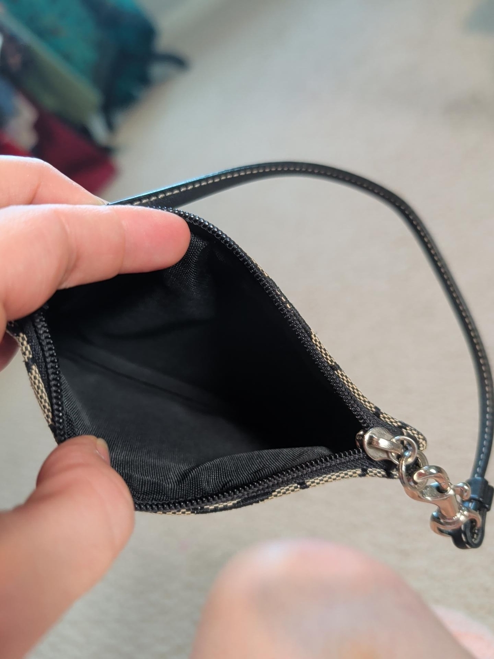 Coach Signature Zip Wristlet in Black and Tan - Picture 5 of 5